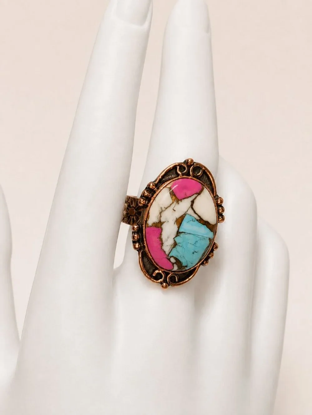 Cotton Candy Turquoise Adjustable Statement Ring R-1
